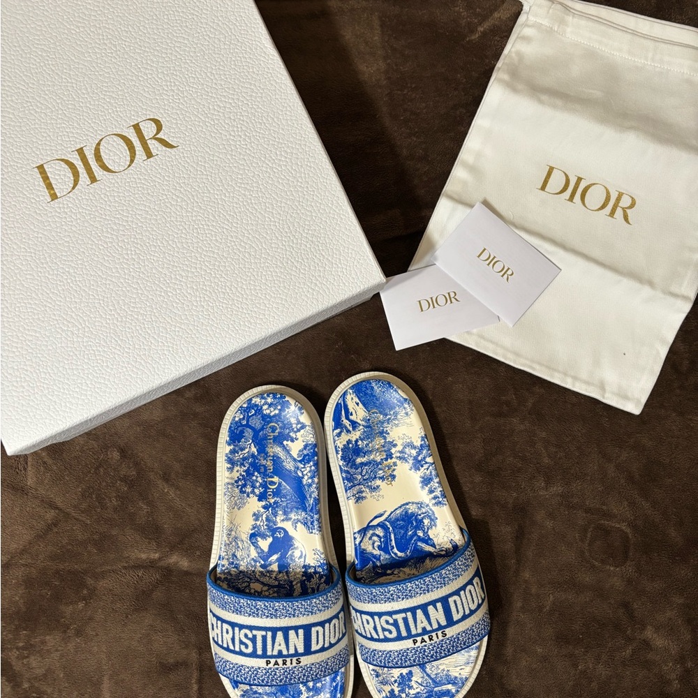 Blue & White Dior Dway Slides